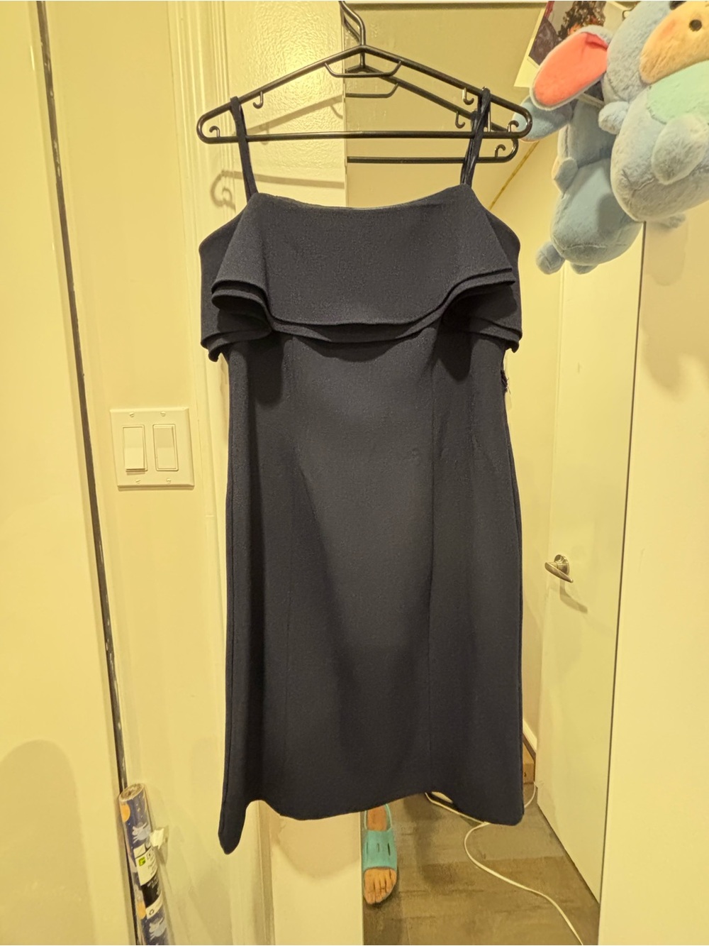 Karl Lagerfeld Navy One-Shoulder Ruffle Sheath Dress